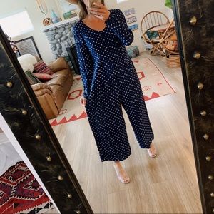 Vintage polka dot rayon wide leg cropped jumpsuit